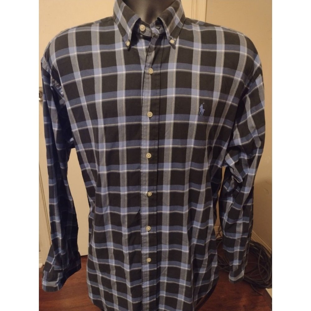 Ralph Lauren Black and Blue Plaid Casual Button Down Shirt